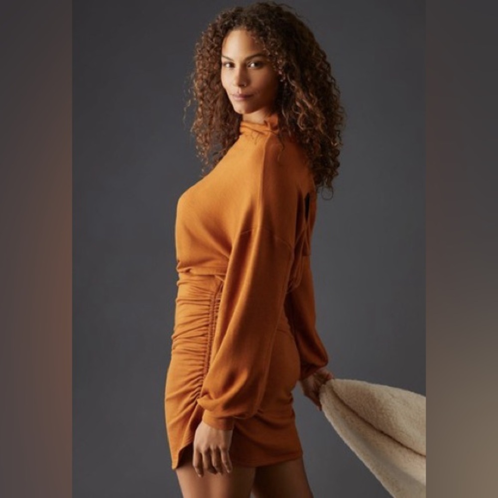 Anthropologie Daily Practice dress ruched cozy size large rust colored open back - Picture 2 of 5